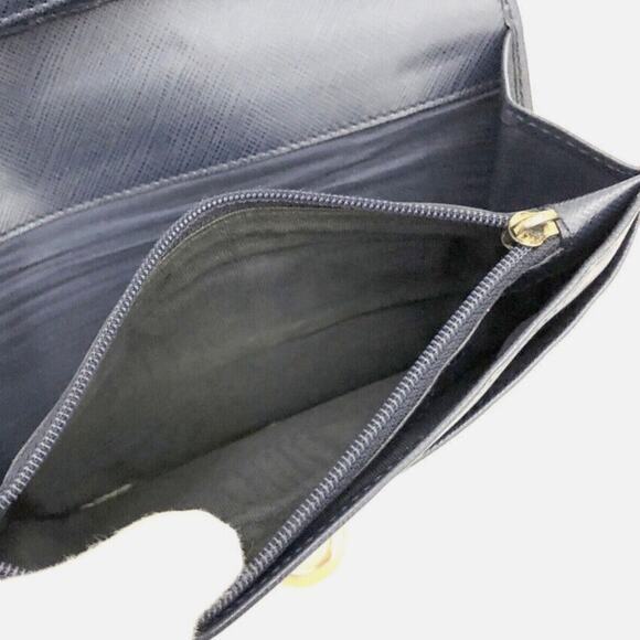 Authentic Salvatore Ferragamo Gancini Leather Long Bifold Wallet Blue Black - Picture 7 of 8